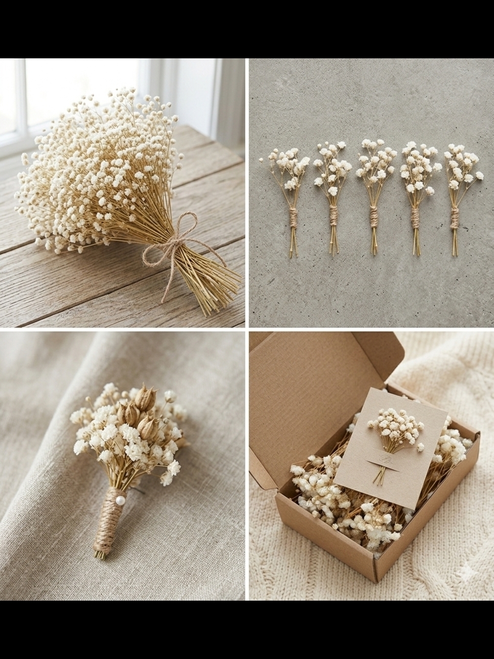 Dried Baby's Breath Bouquet - Ivory & Natural Tones